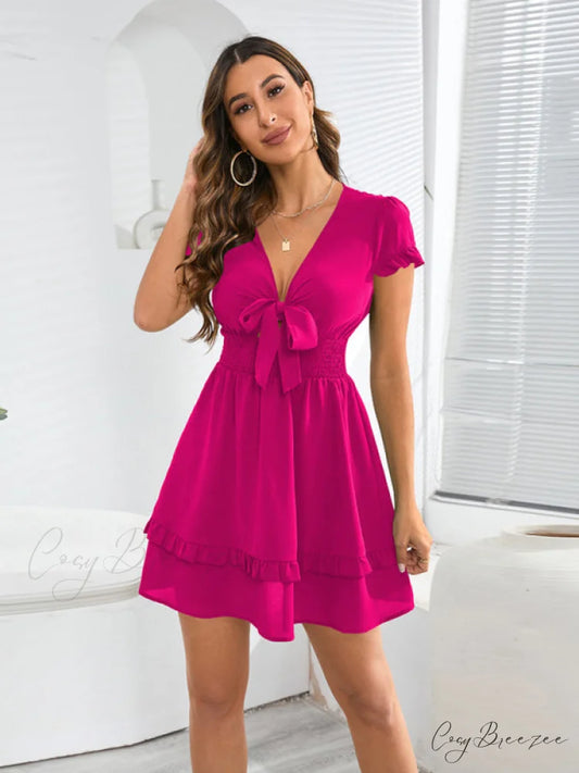 Front Color Mini Crepe Tie for Solid Gown Women Rose / S