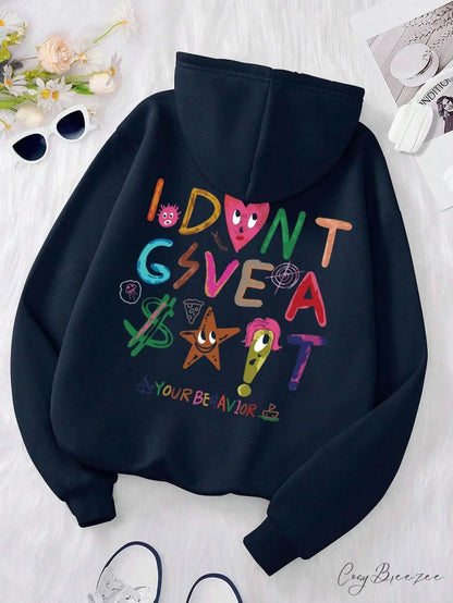 Funny Oversized Fleece Cozy Casual Hoodie Dark Blue / S