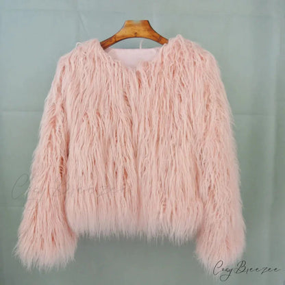 Fur Elegant Fringe Coat Pink / S