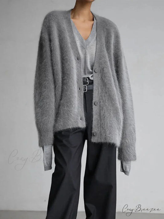 Furry Button Full Sleeve Cardigan cardigans-241228