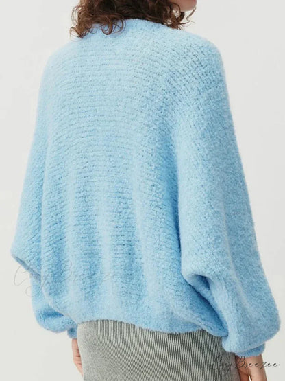 Fuzzy V-neck Button-front Cardigan cardigans-241228