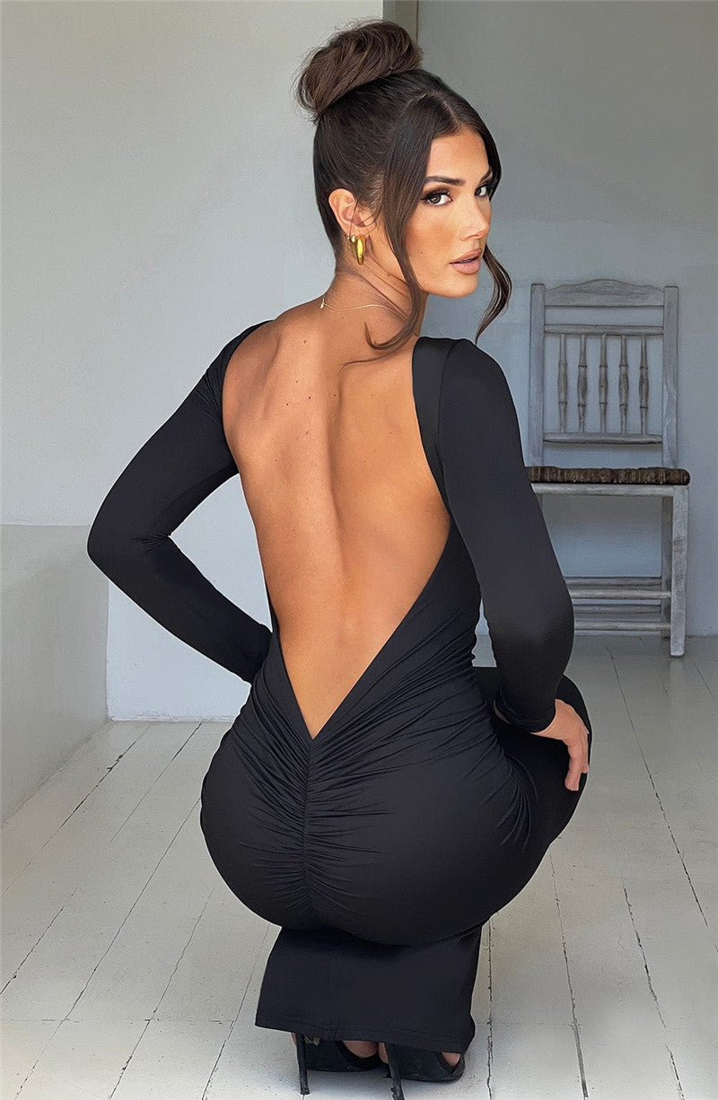 Beth Backless Ruched Bodycon Maxi Dress