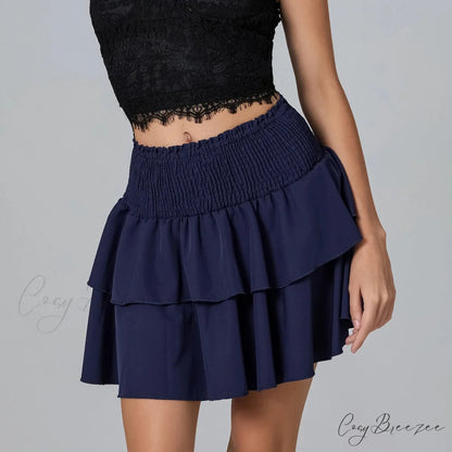 Gathered Floral Tiered Flounce Skirt Blue / S skirts-250223