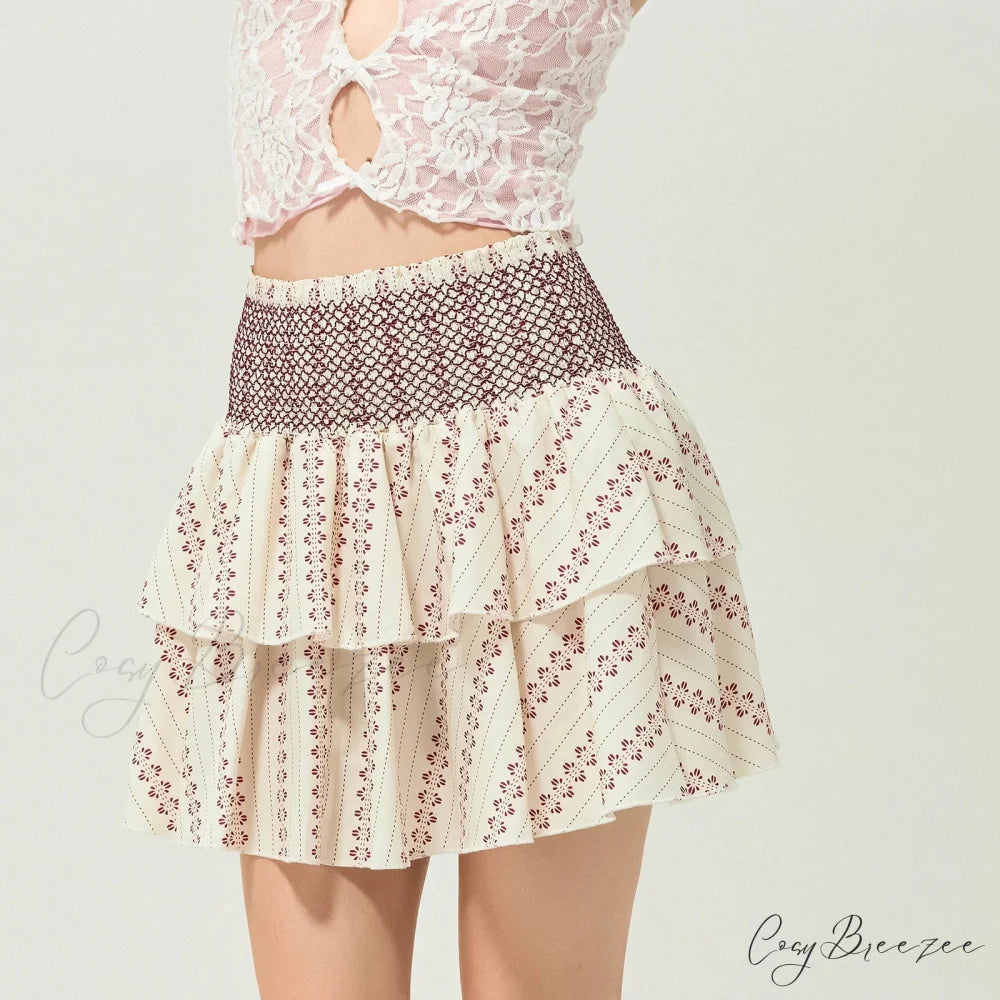 Gathered Floral Tiered Flounce Skirt MULTI / S skirts-250223