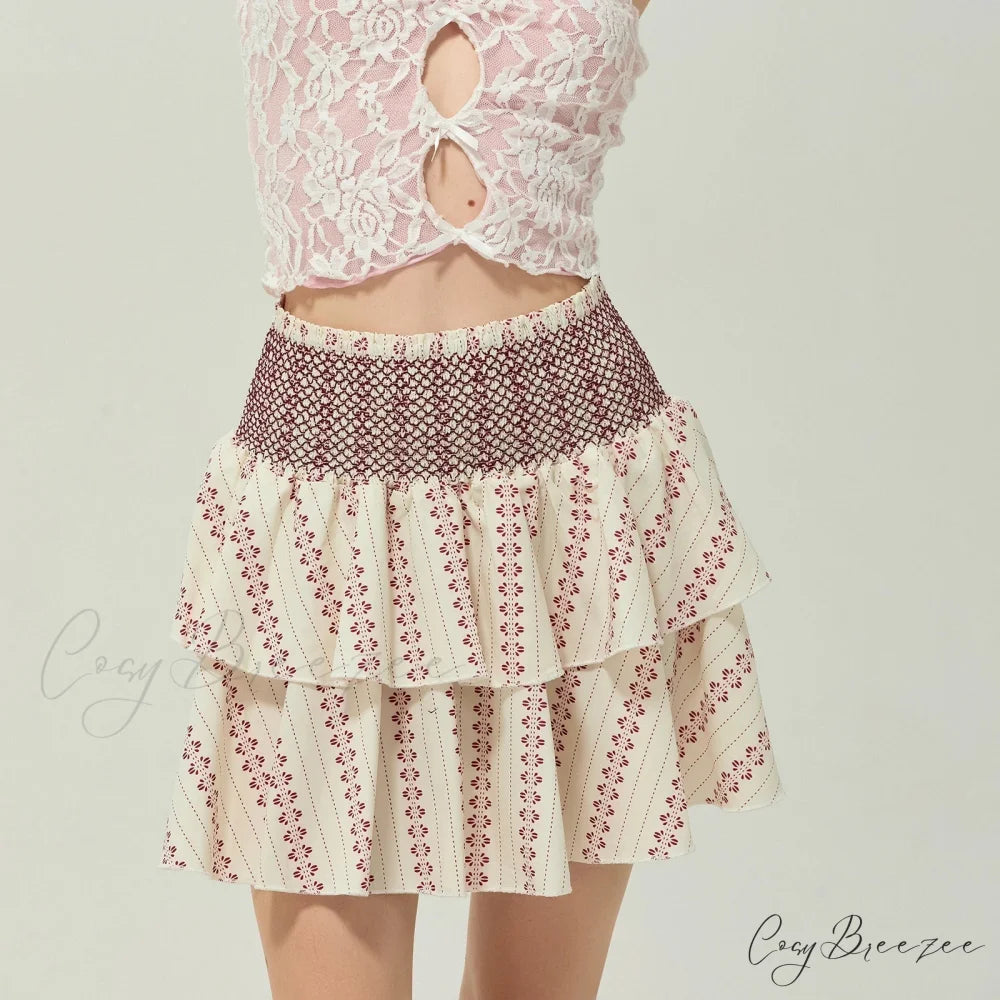 Gathered Floral Tiered Flounce Skirt skirts-250223