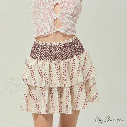 Gathered Floral Tiered Flounce Skirt skirts-250223