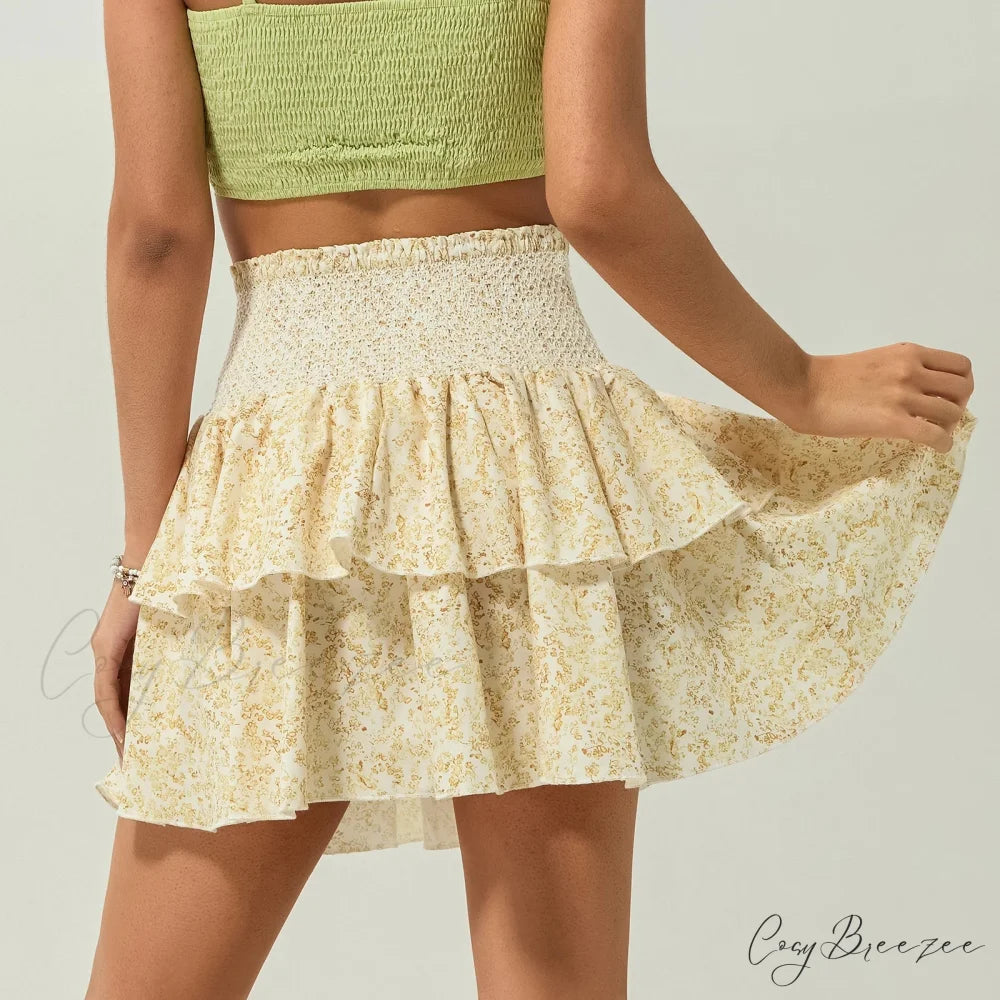 Gathered Floral Tiered Flounce Skirt skirts-250223