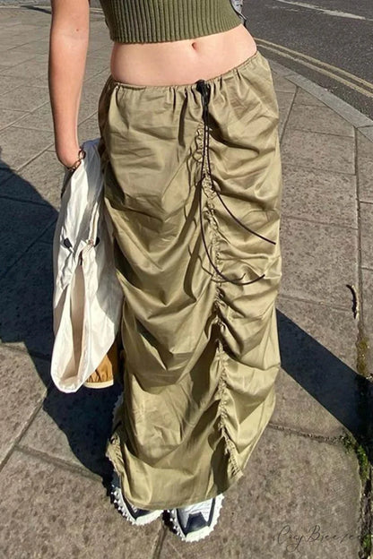 Gathered Woven Skirt Army Green / S