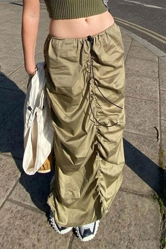 Gathered Woven Skirt Army Green / S