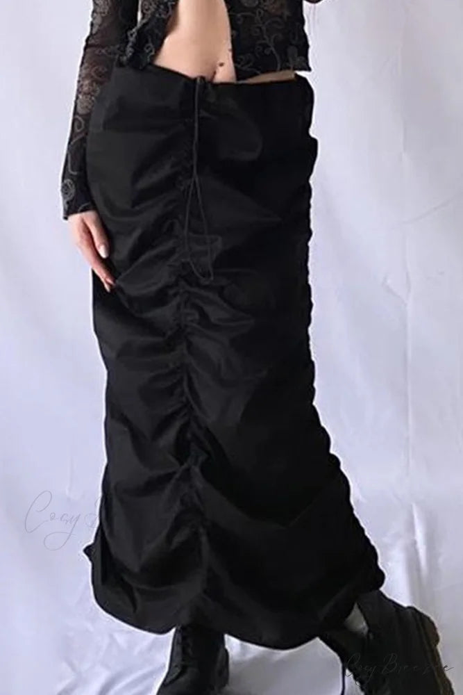 Gathered Woven Skirt Black / L