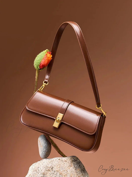 Genuine Leather Baguette Shoulder Bag shoulder-250126