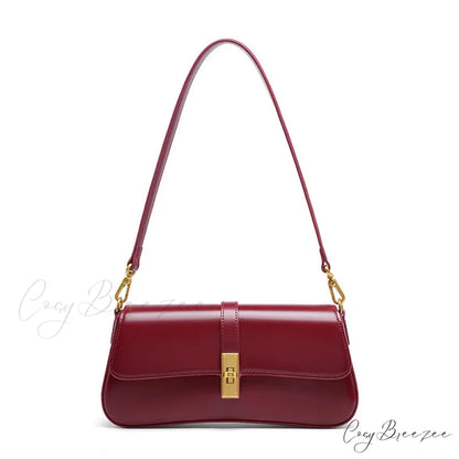 Genuine Leather Baguette Shoulder Bag wine red shoulder-250126