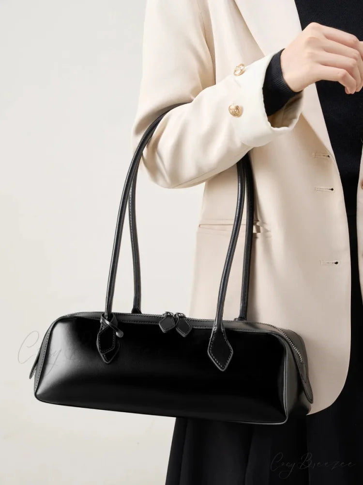 Genuine Leather Women’s Shoulder Clutch Black wristlet-250126