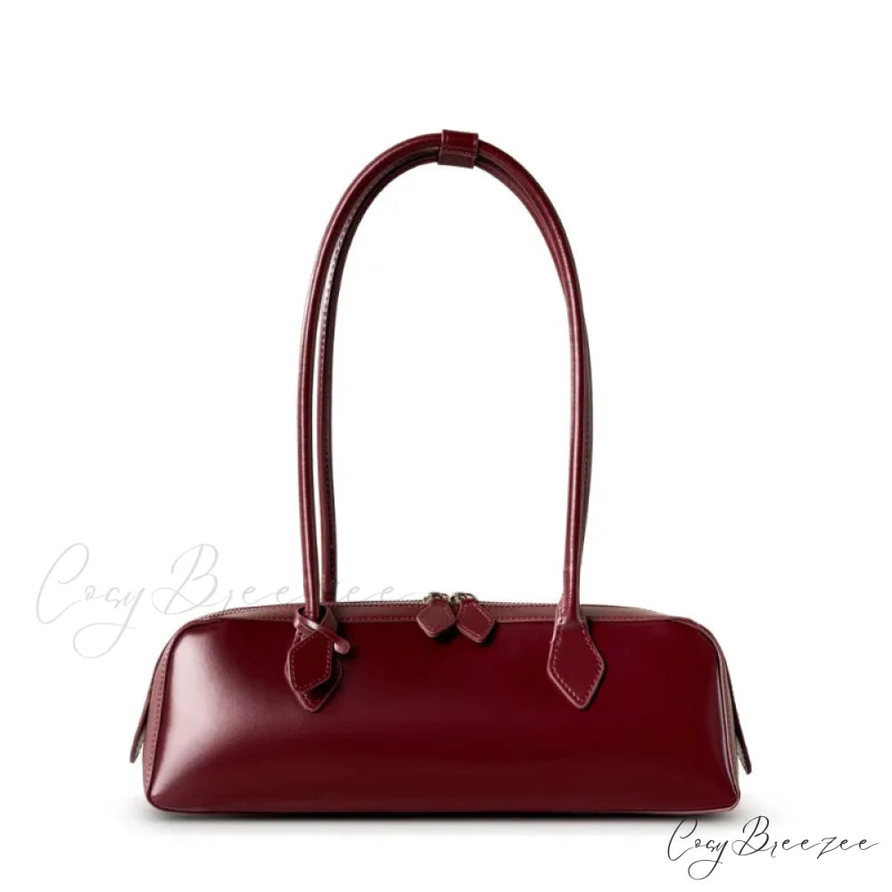Genuine Leather Women’s Shoulder Clutch wine red wristlet-250126