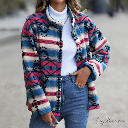 Geometric Casual Design Coat Multicolor / S