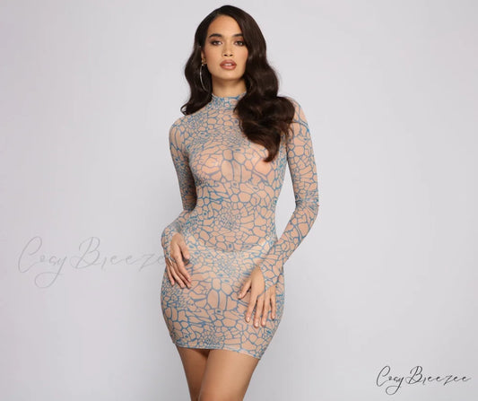 Geometric Glam Stylish Mesh Mini Dress NATURAL / S