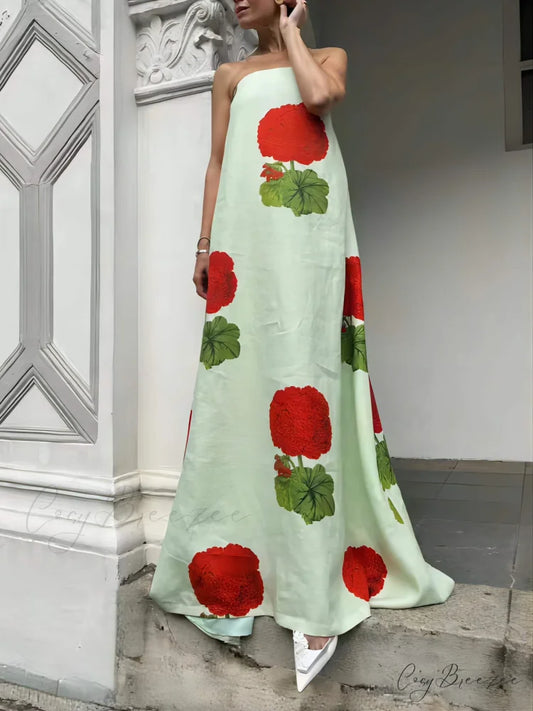 Geranium Floral Stylish Print Maxi Dress Green / S