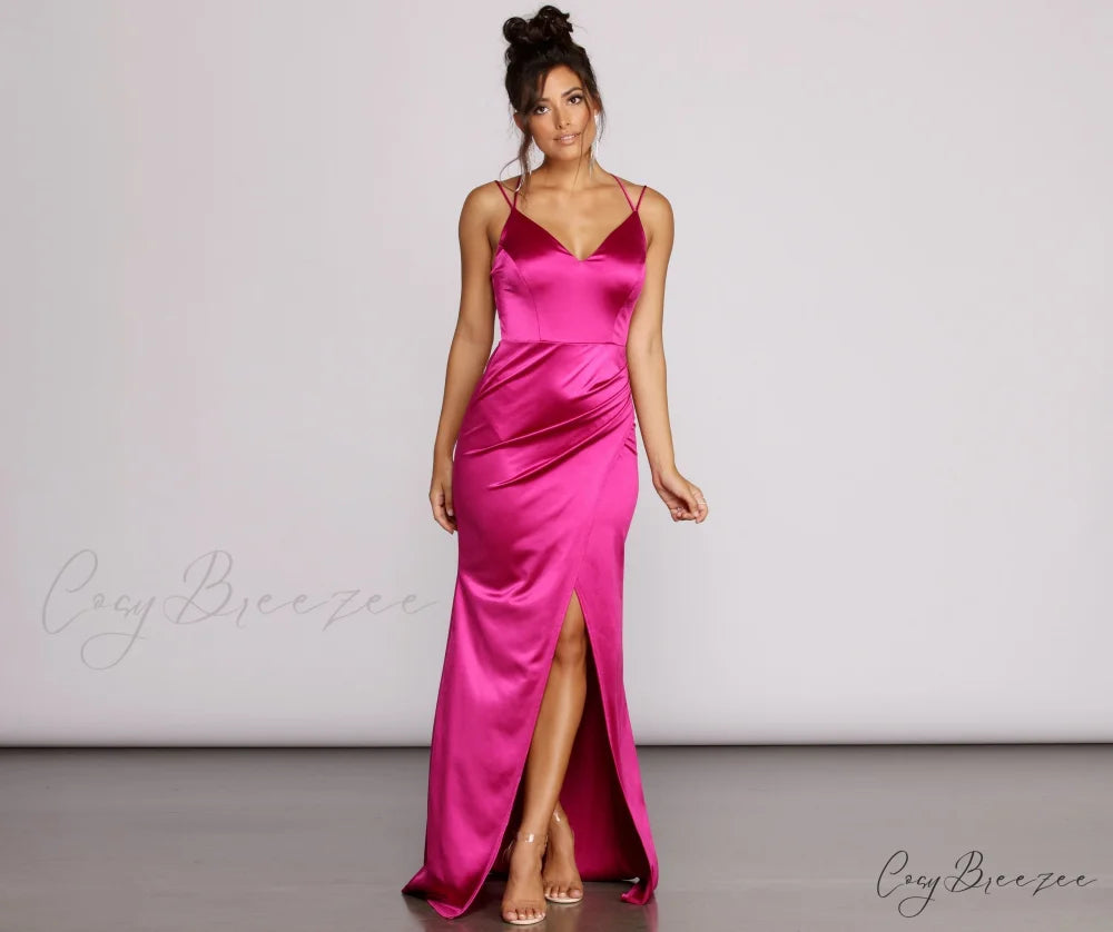 Gianna Formal High Charming Slit Satin Dress