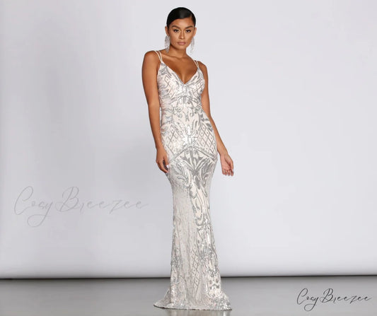 Ginger Sequin Stylish Mesh Strappy Gown SILVER / XS