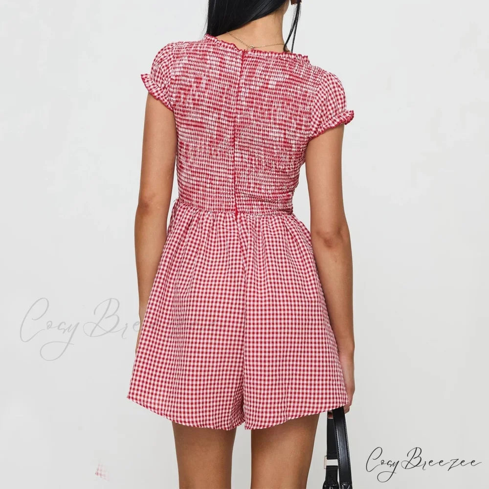 Gingham Smocked Babydoll Mini Gown minidress-250223