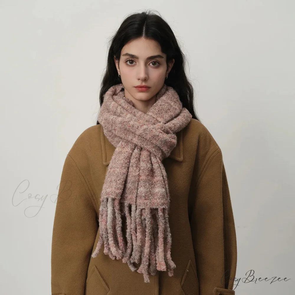 Glacier Blue Knitted Wool Scarf with Tassels for Women Milk tea coffee / L215CM W27CM