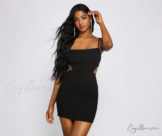 Glam And Pose Charming Crepe Cutout Mini Dress BLACK / XS