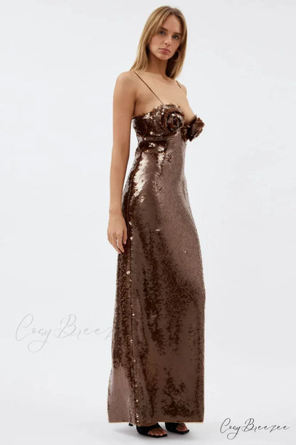 Glamorous Affair Bustier Trendy Brown Sequin Maxi Dress