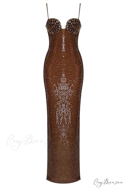 Glamorous Affair Bustier Trendy Brown Sequin Maxi Dress
