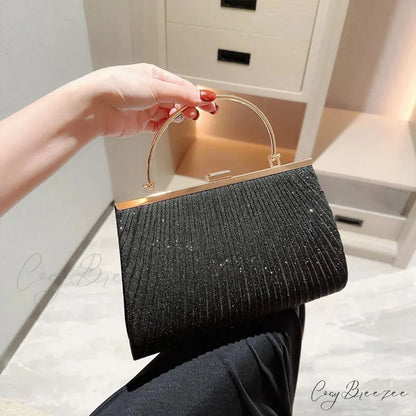 Glitter Apricot Luxury Evening Chain Shoulder Bag Black clutchbag-250126
