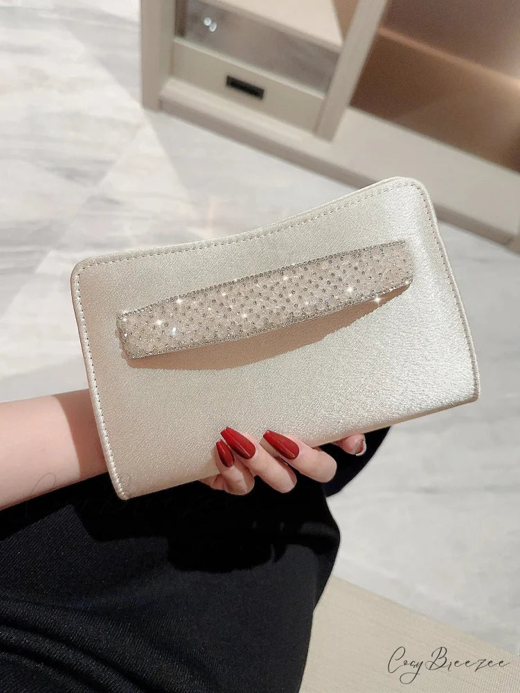 Glitter Diamond Evening Clutch Beige wristlet-250126