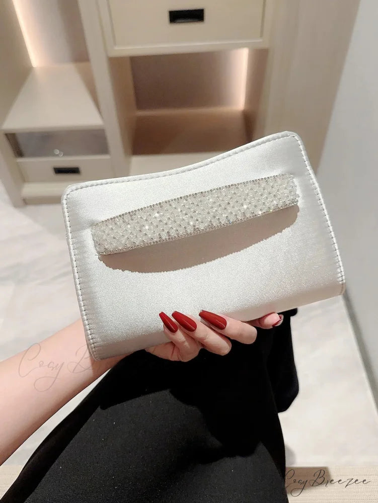 Glitter Diamond Evening Clutch silver wristlet-250126