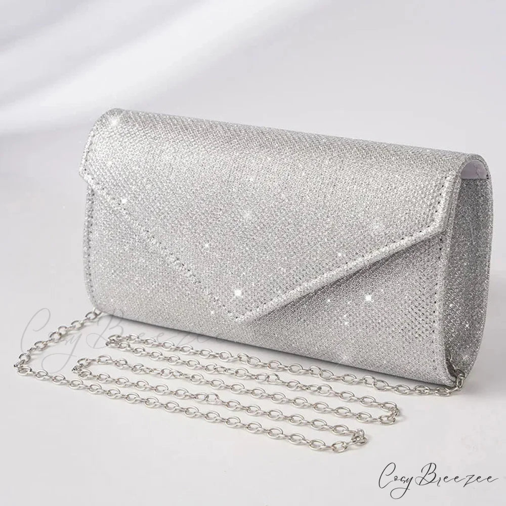 Glitter Envelope Evening Clutch Women’s Day Wedding Party Crossbody Bag Silver clutchbag-250126