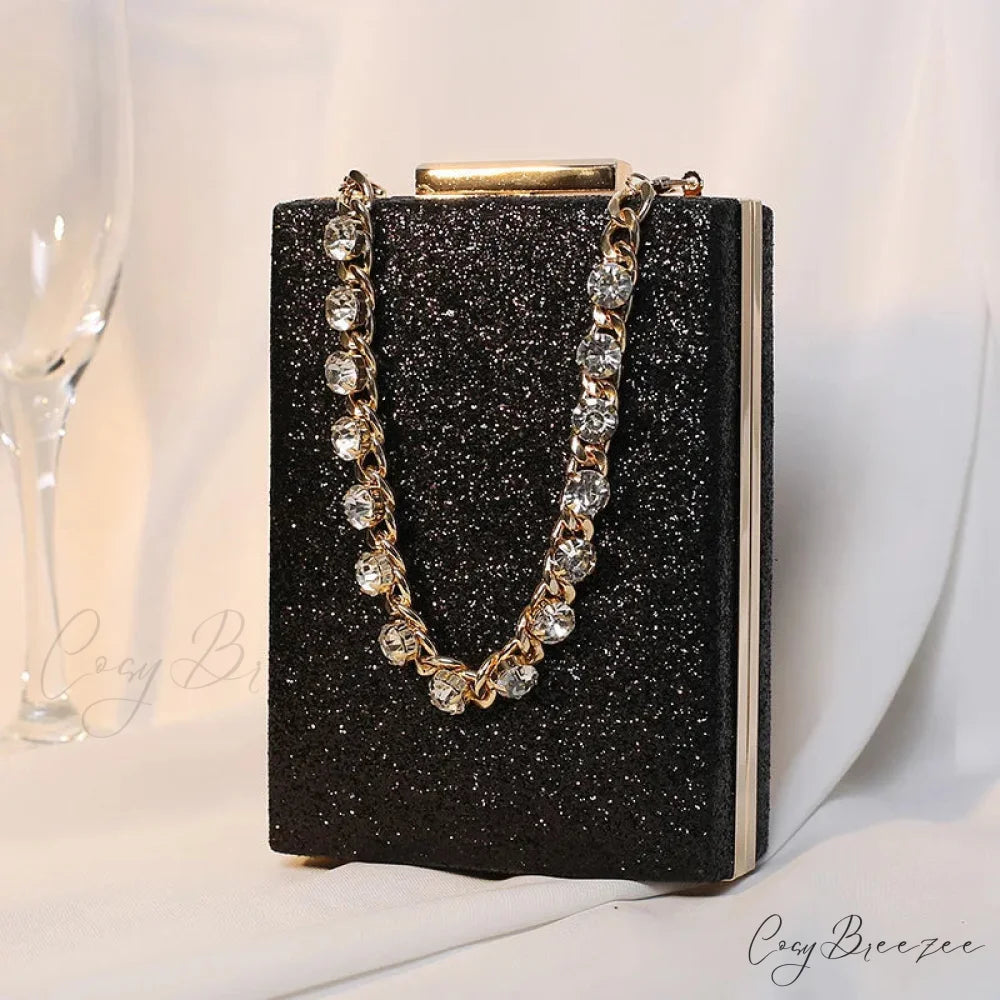 Glitter Evening Clutch Wallet Mini(Max Length<20cm) / Black wristlet-250126
