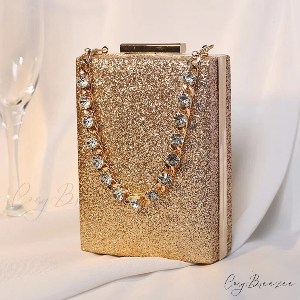 Glitter Evening Clutch Wallet Mini(Max Length<20cm) / Gold wristlet-250126
