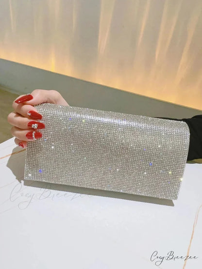 Glitter Rhinestone Clutch Wedding Prom Silver clutchbag-250126