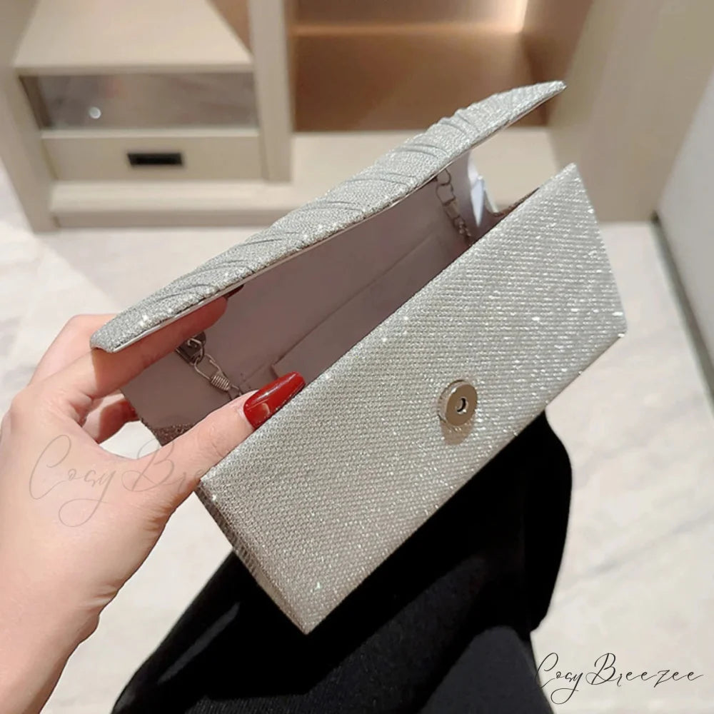 Glitter Silver Envelope Clutch Silver wristlet-250126