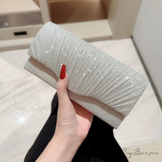 Glitter Silver Envelope Clutch Silver wristlet-250126
