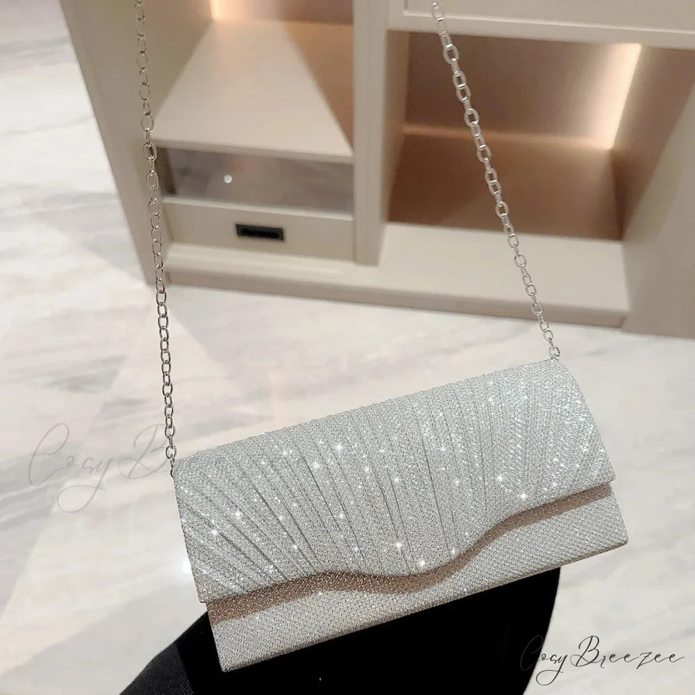 Glitter Silver Envelope Clutch Silver wristlet-250126