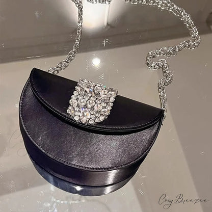 Glittering Crystal Satin Evening Clutch Black 19cm clutchbag-250126