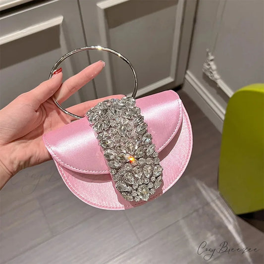 Glittering Crystal Satin Evening Clutch Pink 16cm clutchbag-250126