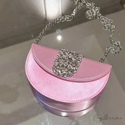 Glittering Crystal Satin Evening Clutch Pink 19cm clutchbag-250126