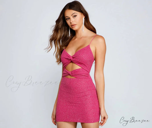 Glitzy Twist Stylish Glitter Mini Dress PINK / XS