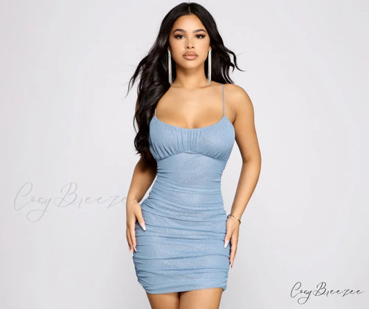 Glitzy Vibes Glitter Charming Mesh Mini Dress BLUE / XS
