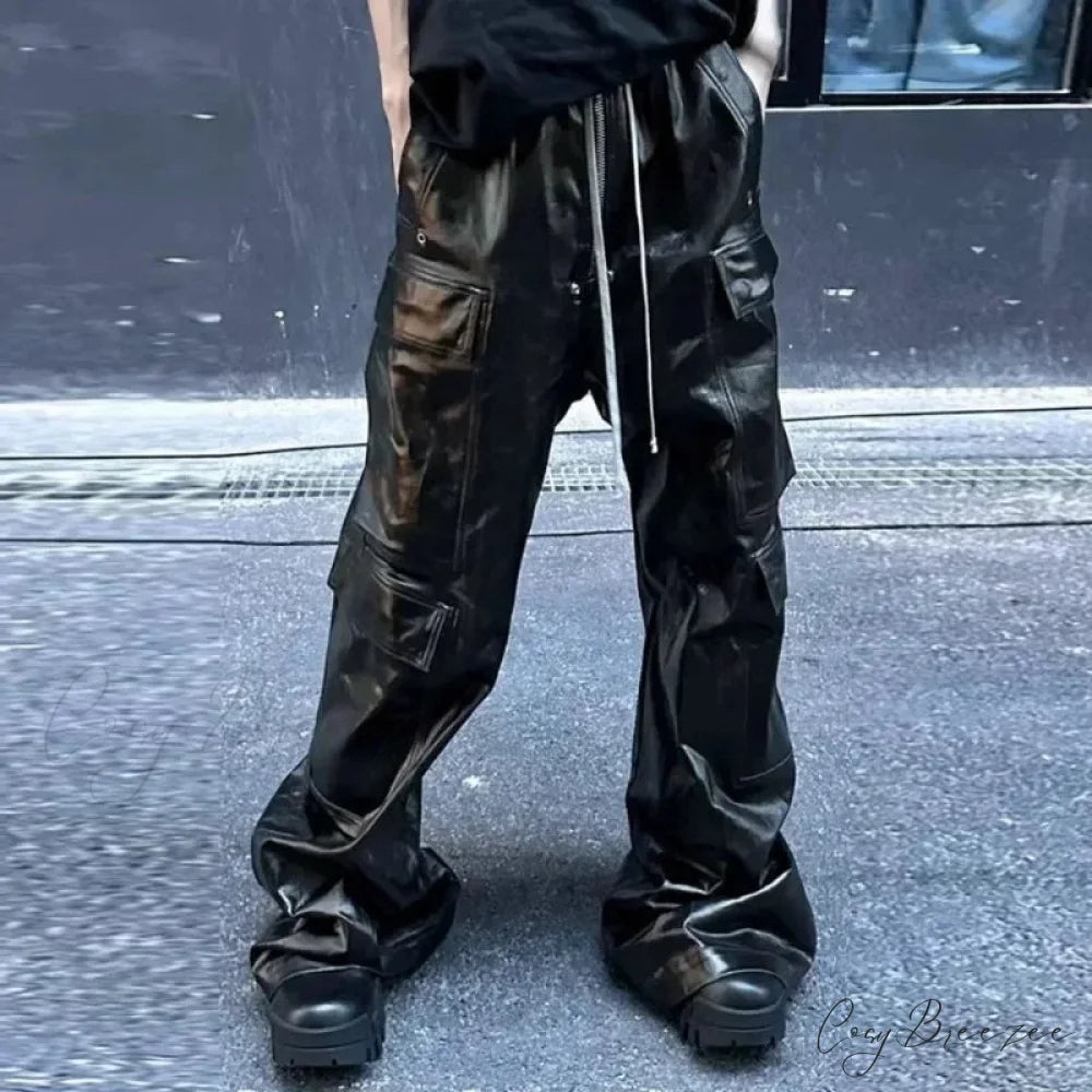 Glossy Black PU Leather Halloween Pants