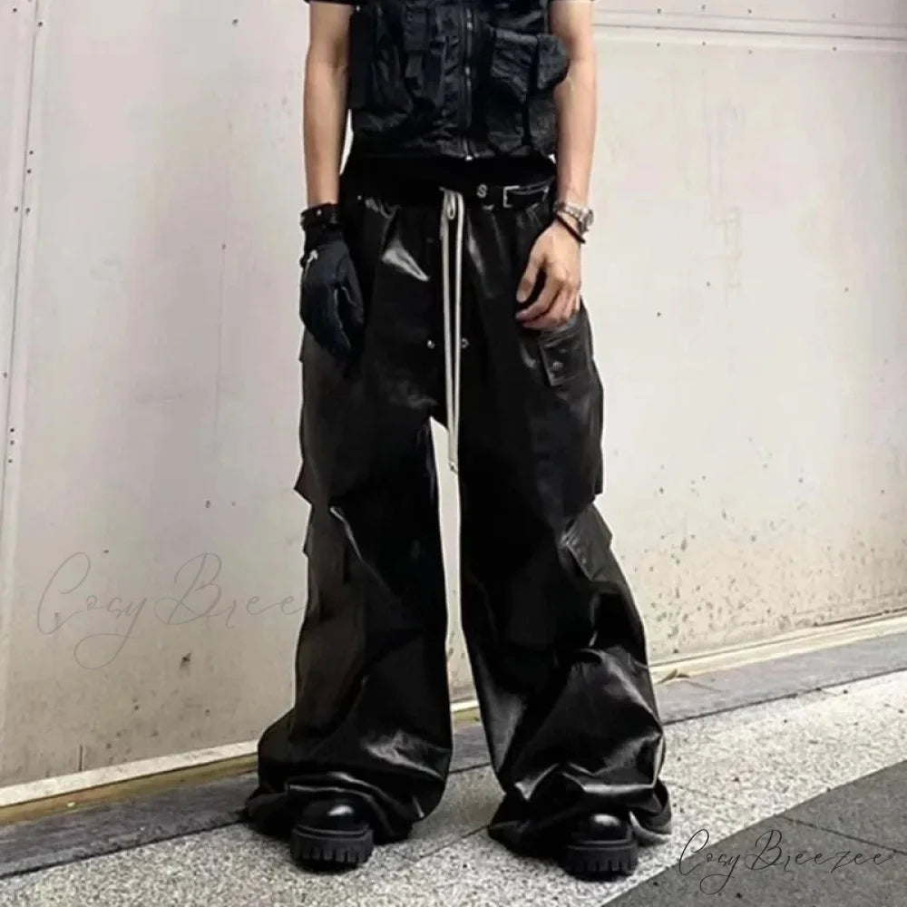 Glossy Black PU Leather Halloween Pants M / Black
