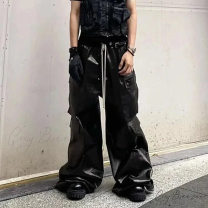 Glossy Black PU Leather Halloween Pants M / Black