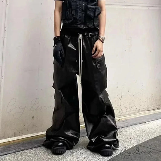 Glossy Black PU Leather Halloween Pants M / Black
