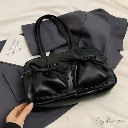 Glossy PU Sewing Thread Bag Black / Without pendant shoulder-250126