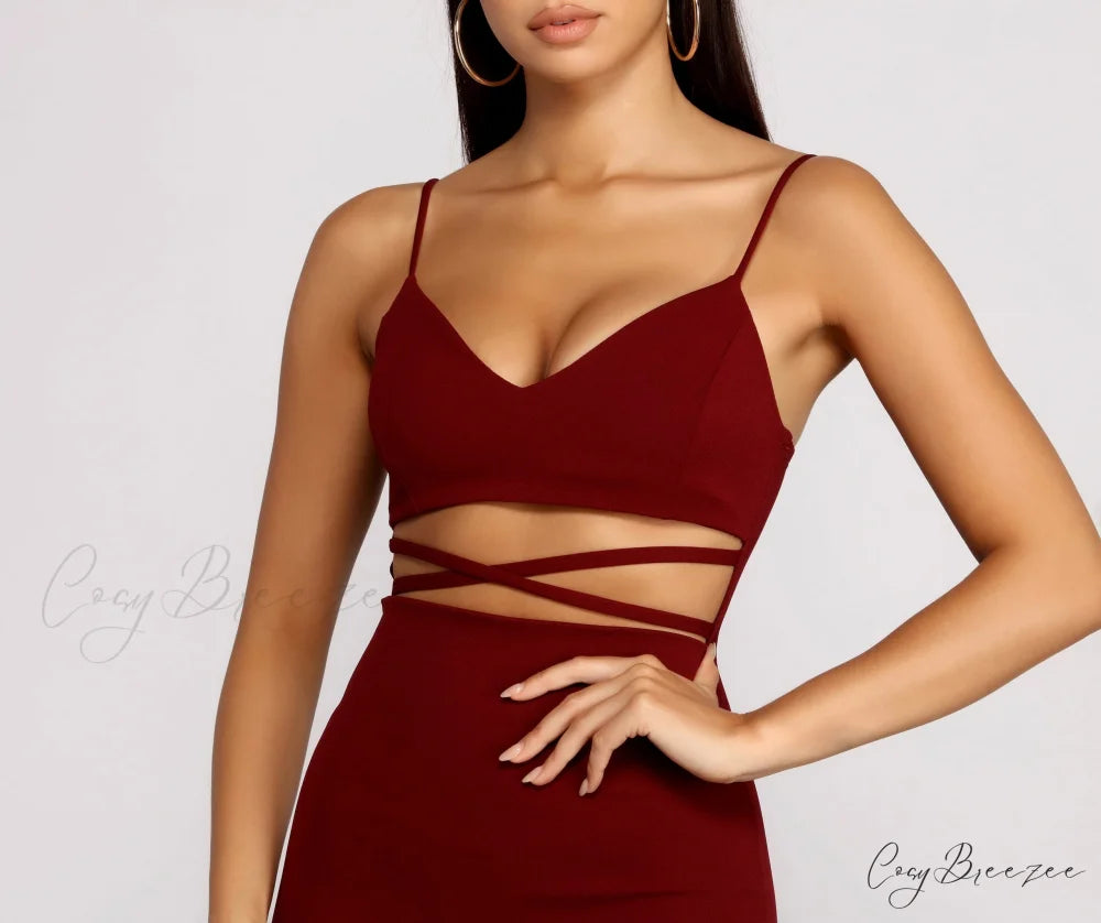 Go All Out Waist Graceful Cut Out Crepe Mini Dress