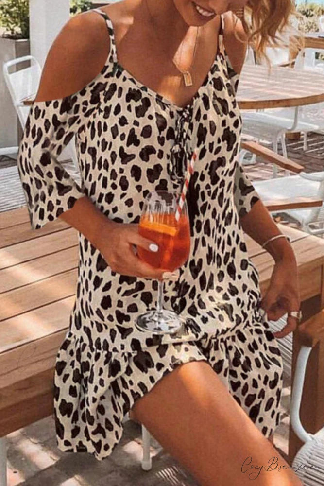 Go Your Own Trendy Way Feather Print Dress coffee / S
